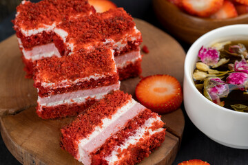 close up strawberry sweets and desserts, strawberry cake