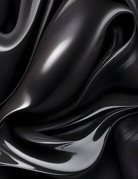 Fluid Interplay of Textures A Fusion of Gossamer Silk and Glistening Plastic in black Wave Symphony