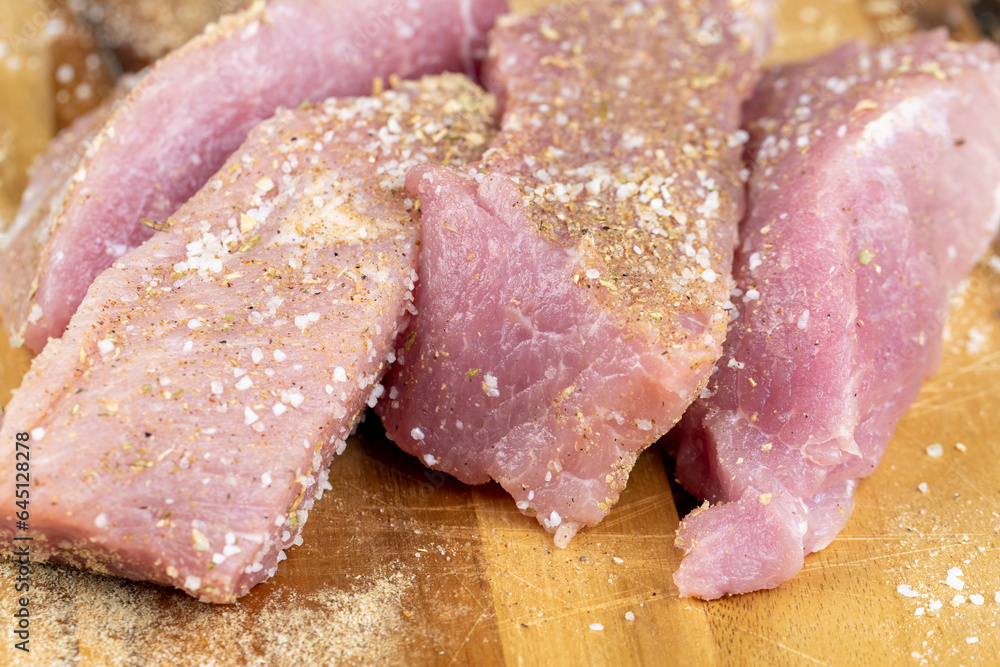 Wall mural raw pork during preparation for baking