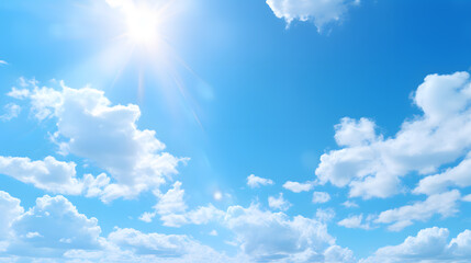Naklejka na ściany i meble Blue sky background with white clouds. Cumulus clouds
