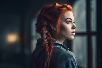 Fishtail Braid - A trendy and intricate braiding technique that resembles a fishtail, creating a chic and bohemian look (Generative AI) - obrazy, fototapety, plakaty