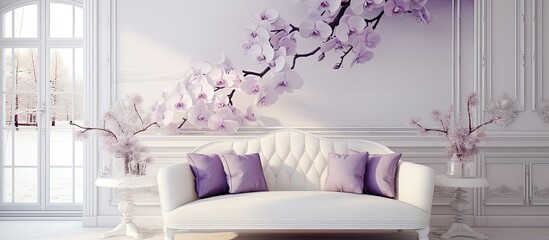 White room adorned with lovely purple orchids.