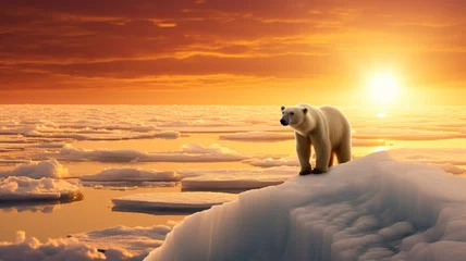 Plexiglas foto achterwand A stunning image of a polar bear standing on a vast ice floe, showcasing its majestic presence. AI Generative. © Miry Haval