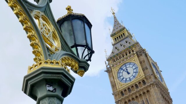 London's Big Ben Close Up with Lamp Post