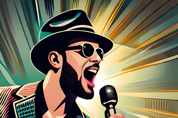 Singer with microphone singing a song