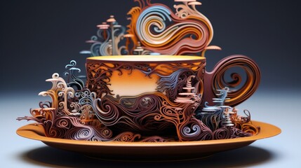 A cup of coffee with a swirly design on it. Generative AI.