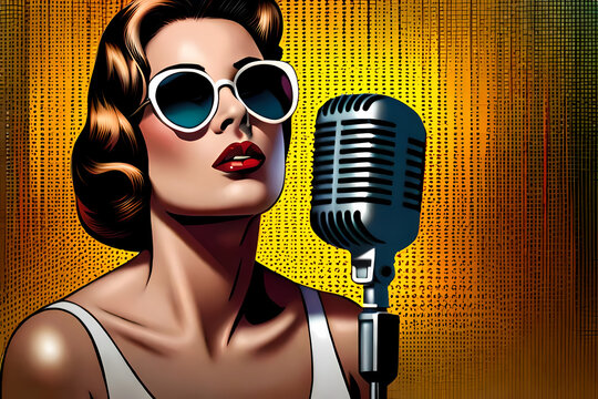 Diva - Cute woman singer with retro microphone