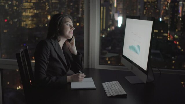 Young Caucasian Businesswoman Working in City Office Computer Desk Workplace