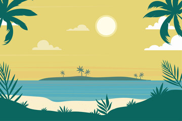 Fototapeta na wymiar flat summer tropical beach landscape background