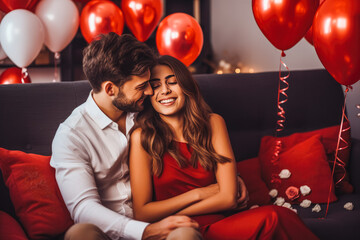 Beautiful caucasian young couple looking in love, concept of valentines day gift