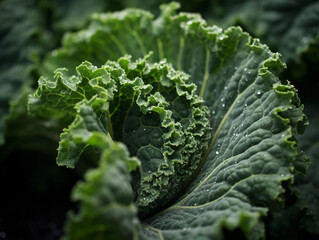 Macro Close-Up of A Curly Kale Leaf