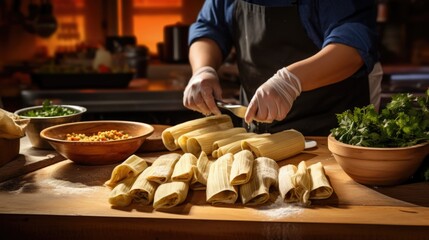 chef specializing in regional Mexican cuisine making tamales generative ai
