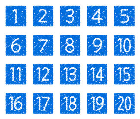 手描きのクレヨン素材　20までの数字アイコンセット