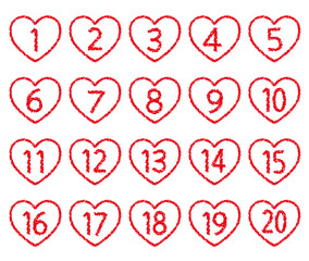 手描きのクレヨン素材　20までの数字アイコンセット