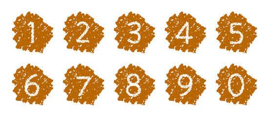 クレヨン素材　ラフな手描きの数字アイコンセット