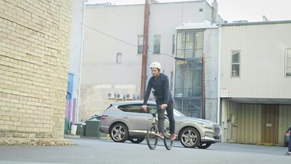 Low shot, epic parkour tricks with bike