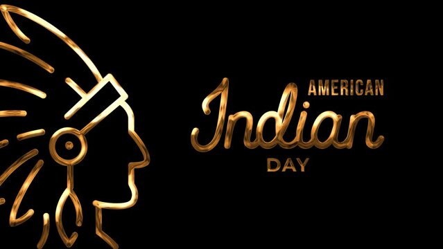 American Indian Day Text Animation in gold color on transparent Background. Great for 4k video introduction Footage and use as a card for Native American Day Event on United States of America.
