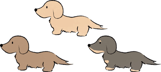 手書き風のシンプルなかわいいダックスのイラスト　横向き