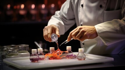 Obraz na płótnie Canvas molecular gastronomy chef using syringes to plate sauces generative ai