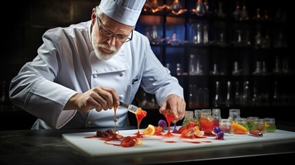 molecular gastronomy chef using syringes to plate sauces generative ai