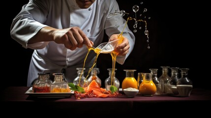 molecular gastronomy chef using syringes to plate sauces generative ai