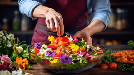 Obraz na płótnie Canvas plant-based chef creating vibrant and colorful salads generative ai