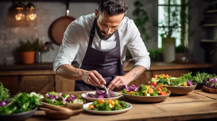 plant-based chef creating vibrant and colorful salads generative ai
