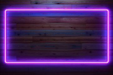 Neon lights frame on wooden wall background