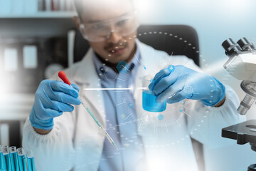 Man doctor biochemical research DNA scientist working with microscopical research in a lab Analysis of Biotechnology Specialist working with Advanced Equipment