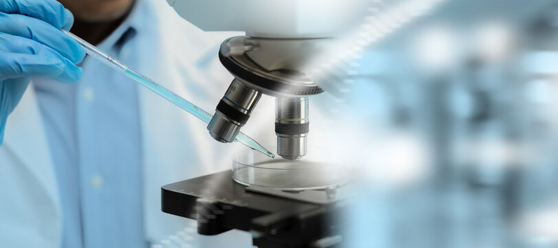 DNA science, professional healthcare, working medical science Doctor DNA molecule using tablet and checking with innovative and technology.