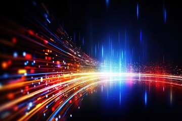 Fototapeta premium abstract futuristic background with pink blue glowing neon moving high speed wave lines and bokeh lights. Data transfer concept Fantastic wallpaper