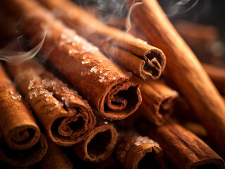 Macro Close-Up of Steaming Cinnamon Sticks