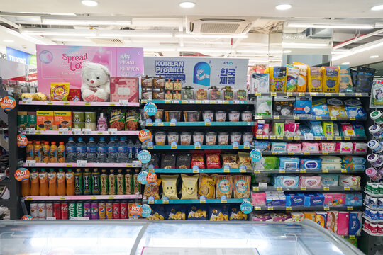 HO CHI MINH CITY, VIETNAM - MARCH 29, 2023: interior shot of GS25 store. GS25 is a South Korean chain of convenience stores