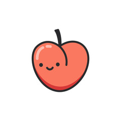 Cute cartoon peach. Vector illustration. Isolated on white background.