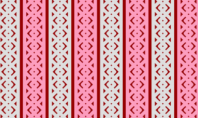 Pink and  white color pattern with brown stripes. Tribal geometric vector background in the form of rhombuses and triangles,  textured ornament illustration red brown white textile print