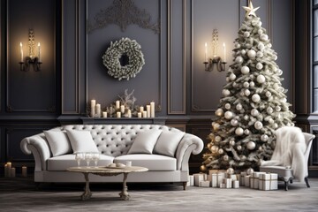 Christmas Living Room Background. Stylish Interior Design