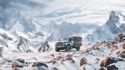 Fotobehang panoramic landscape photograph of a rugged off road truck © Hanasta