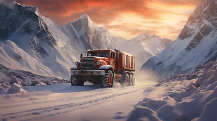 panoramic landscape photograph of a rugged off road truck - obrazy, fototapety, plakaty