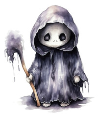 Watercolor cute  grim reaper isolated. - obrazy, fototapety, plakaty