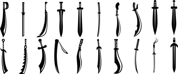 Set of sword silhouettes. Vector Ancient swords signs