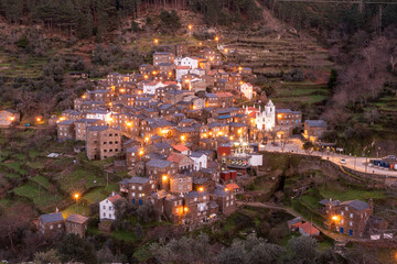 Beautiful landscape of the historic village of Piódão in Portugal at dusk.