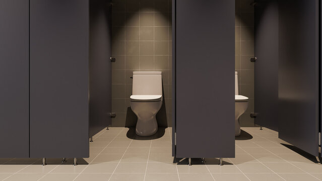 Public toilet toilet toilet cubicle background, 3d rendering