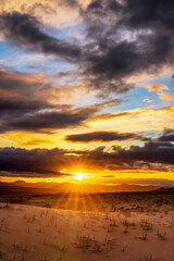 Sunset, sunrise, sun, over desert, sand, clouds