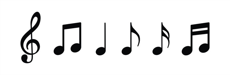 Music notes icon set, Musical melody, Music notes sign and symbol, vector illustration. 