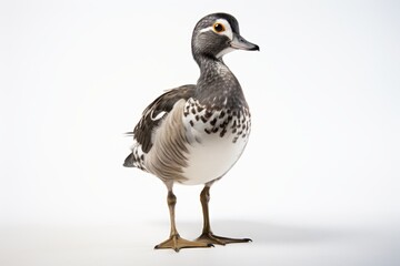 Close-up studio portrait of a bird Wood Duck Aix sponsa. Blank for design