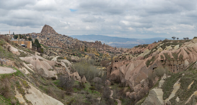 Uchisar Town in Cappadocia and Pigeon Valley