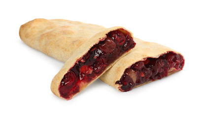 Obraz premium Delicious strudel with cherries isolated on white