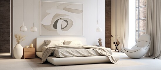 Modern white bedroom interior.