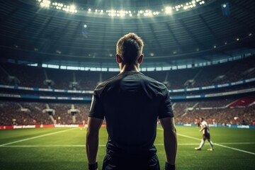 Back view of male player in a stadium at world cup