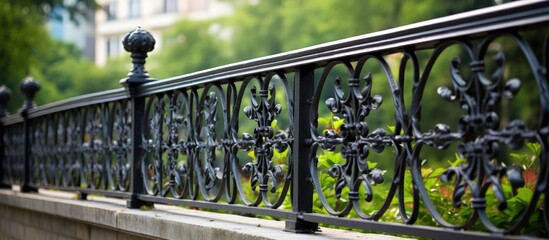 Outdoor barrier made of iron railing. - obrazy, fototapety, plakaty